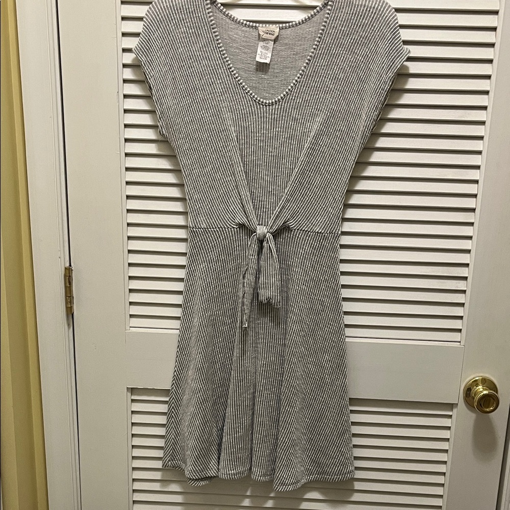 Caution To The Wind Grey and White Striped dress
